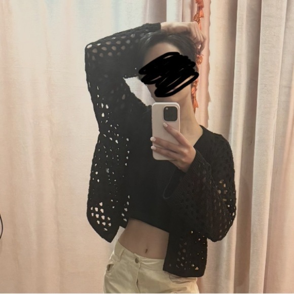 Black knit cardigan with holes and buttons, size s - Picture 3 of 3